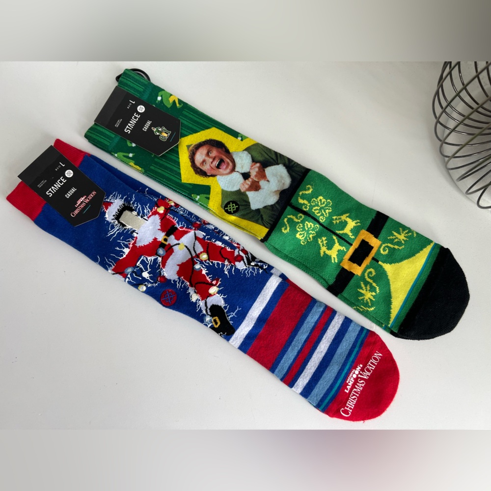 Two Pairs of STANCE Mens Iconic Holiday Casual Socks ELF & NATIONAL LAMPOON